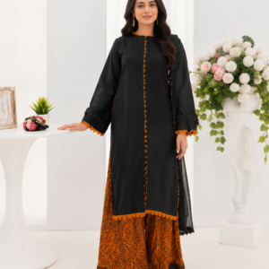 Black Crepe Long Shirt with Cheetah Print Plazo – Premium 2 Piece